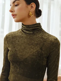 Best Turtleneck Semi-Sheer Velvet Top T-shirts|Tops