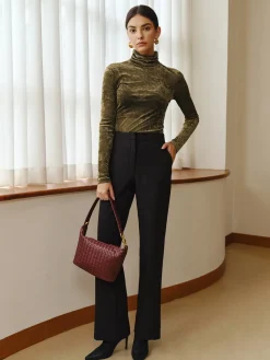 Best Turtleneck Semi-Sheer Velvet Top T-shirts|Tops
