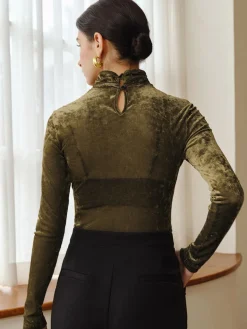 Best Turtleneck Semi-Sheer Velvet Top T-shirts|Tops