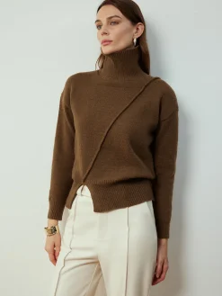 Turtleneck Side Split Short Sweater Sweater Tops|Sweaters & Cardigans
