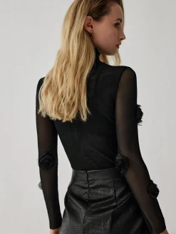 Sale Turtleneck Three Dimensional Flower Decor Shirt T-shirts|Tops