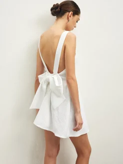 Clearance Tweed Backless Bow Short Dress White Dresses|Casual Dresses