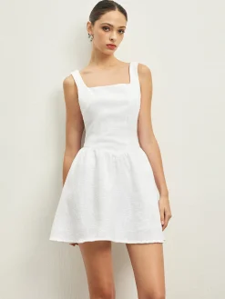 Clearance Tweed Backless Bow Short Dress White Dresses|Casual Dresses