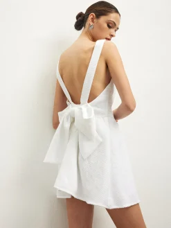 Clearance Tweed Backless Bow Short Dress White Dresses|Casual Dresses