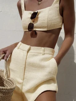 Discount Tweed Backless Plain Shorts Set Shorts Sets|Shorts