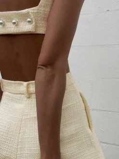 Discount Tweed Backless Plain Shorts Set Shorts Sets|Shorts