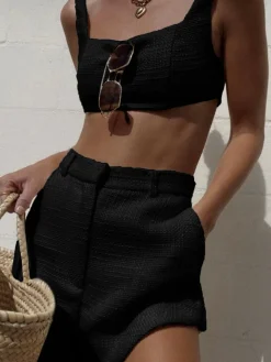 Discount Tweed Backless Plain Shorts Set Shorts Sets|Shorts
