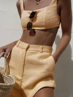 Discount Tweed Backless Plain Shorts Set Shorts Sets|Shorts