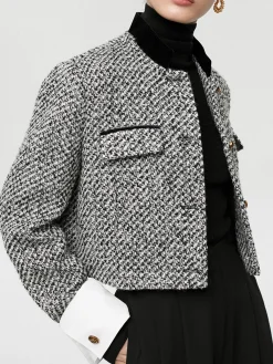 Hot Tweed Boucle Crop Blazer Outerwear|Crop Tops