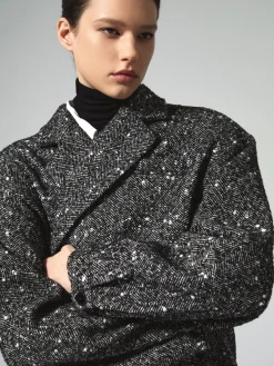 Outlet Tweed Boucle Wool Coat Outerwear|Coats