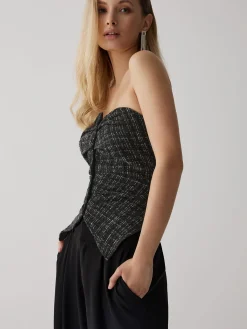 Online Tweed Button Ruched Tube Top Tank Tops & Camis|Tops
