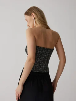 Online Tweed Button Ruched Tube Top Tank Tops & Camis|Tops