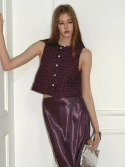 Hot Tweed Button Short Vest Outerwear|Vests