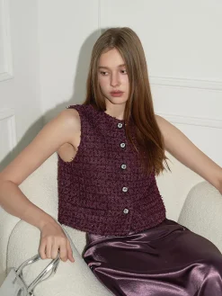 Hot Tweed Button Short Vest Outerwear|Vests