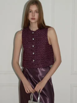 Hot Tweed Button Short Vest Outerwear|Vests