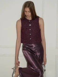 Hot Tweed Button Short Vest Outerwear|Vests
