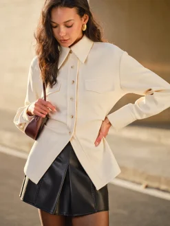 Tweed Button Slim Polo Shirt Blouses & Shirts|Tops