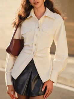 Tweed Button Slim Polo Shirt Blouses & Shirts|Tops