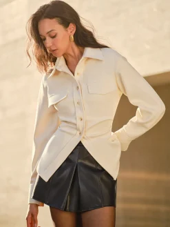 Tweed Button Slim Polo Shirt Blouses & Shirts|Tops