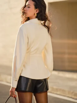 Tweed Button Slim Polo Shirt Blouses & Shirts|Tops