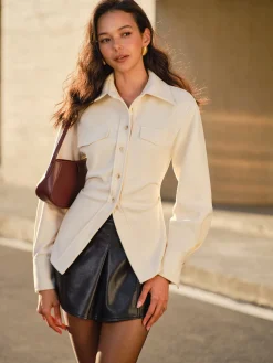 Tweed Button Slim Polo Shirt Blouses & Shirts|Tops