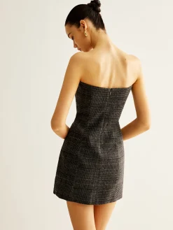 Clearance Tweed Checked Tube Short Dress Casual Dresses|Short Dresses