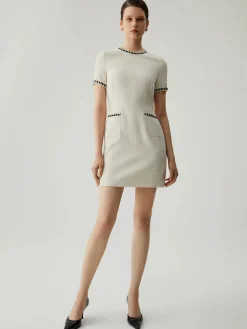 Sale Tweed Contrast Trim Pocket Mini Dress White Dresses|Casual Dresses