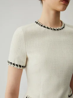 Sale Tweed Contrast Trim Pocket Mini Dress White Dresses|Casual Dresses