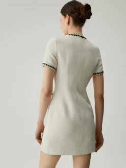 Sale Tweed Contrast Trim Pocket Mini Dress White Dresses|Casual Dresses