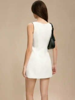 Hot Tweed 3D Flower Pockets Dress White Dresses|Casual Dresses