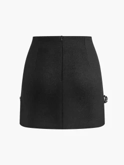 Hot Tweed Floral-Beaded Zipper Skirt Skirts|Bottoms