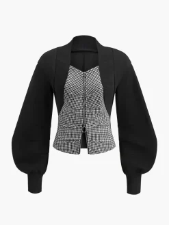 Clearance Tweed Houndstooth Zipper Sweatshirt Sweatshirts & Hoodies|Tops