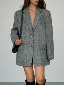 Sale Tweed Long Blazer Without Belt Outerwear|Blazers