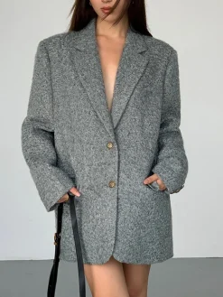 Sale Tweed Long Blazer Without Belt Outerwear|Blazers