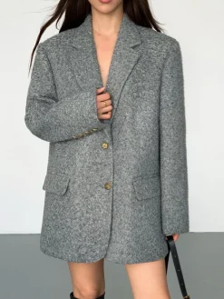 Sale Tweed Long Blazer Without Belt Outerwear|Blazers