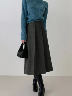 Clearance Tweed Pleated Button Midi Skirt Skirts|Bottoms