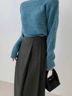 Clearance Tweed Pleated Button Midi Skirt Skirts|Bottoms