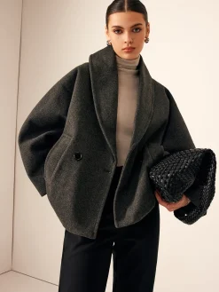 New Tweed Pockets Loose Coat Outerwear|Coats