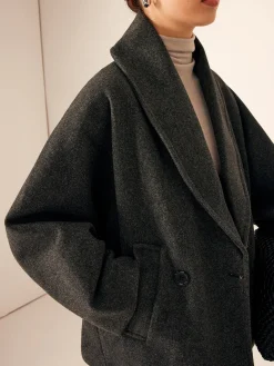 New Tweed Pockets Loose Coat Outerwear|Coats