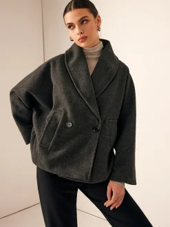 New Tweed Pockets Loose Coat Outerwear|Coats