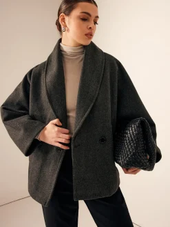 Discount Tweed Pockets Loose Coat Outerwear|Coats