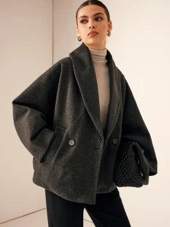 Discount Tweed Pockets Loose Coat Outerwear|Coats
