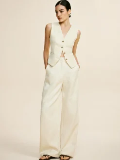 Clearance Tweed Sleeveless Baggy Pants Set Pants Sets|Wide Leg