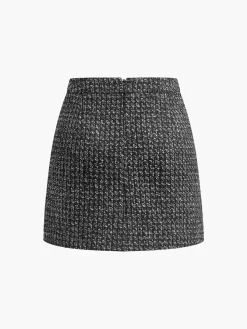 Hot Tweed Zipper A-Line Mini Skirt Skirts|Bottoms
