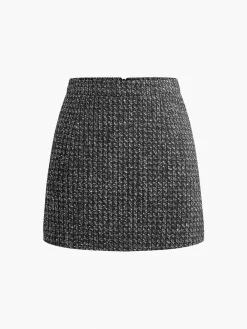 Hot Tweed Zipper A-Line Mini Skirt Skirts|Bottoms