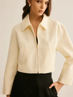 Best Tweed Zipper Polo Jacket Outerwear|Tops