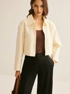 Best Tweed Zipper Polo Jacket Outerwear|Tops
