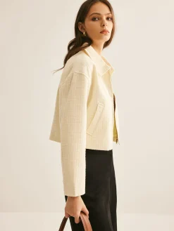 Best Tweed Zipper Polo Jacket Outerwear|Tops
