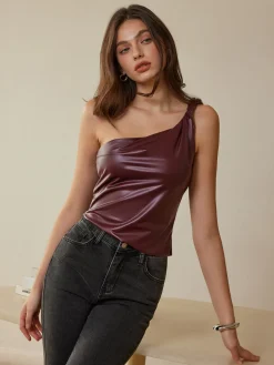 Sale Twist-Strap Faux Leather Tank Top Tank Tops & Camis|Tops