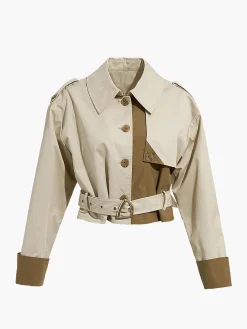 Clearance Two Tone Buckle Belted Trench Coat Outerwear|Coats